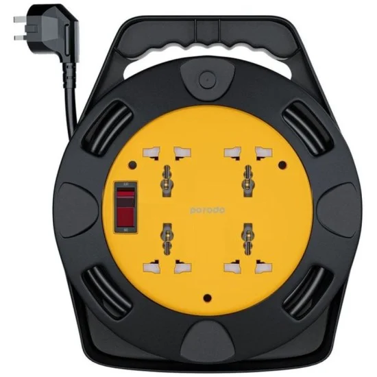 Porodo 4Ac Extension Cable Reel With Uk Plug (10M Wire) - Black